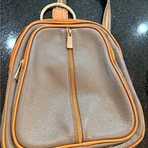 RARE Valentina Brown Backpack with Brown Leather Trim and Gold Hardware Accents